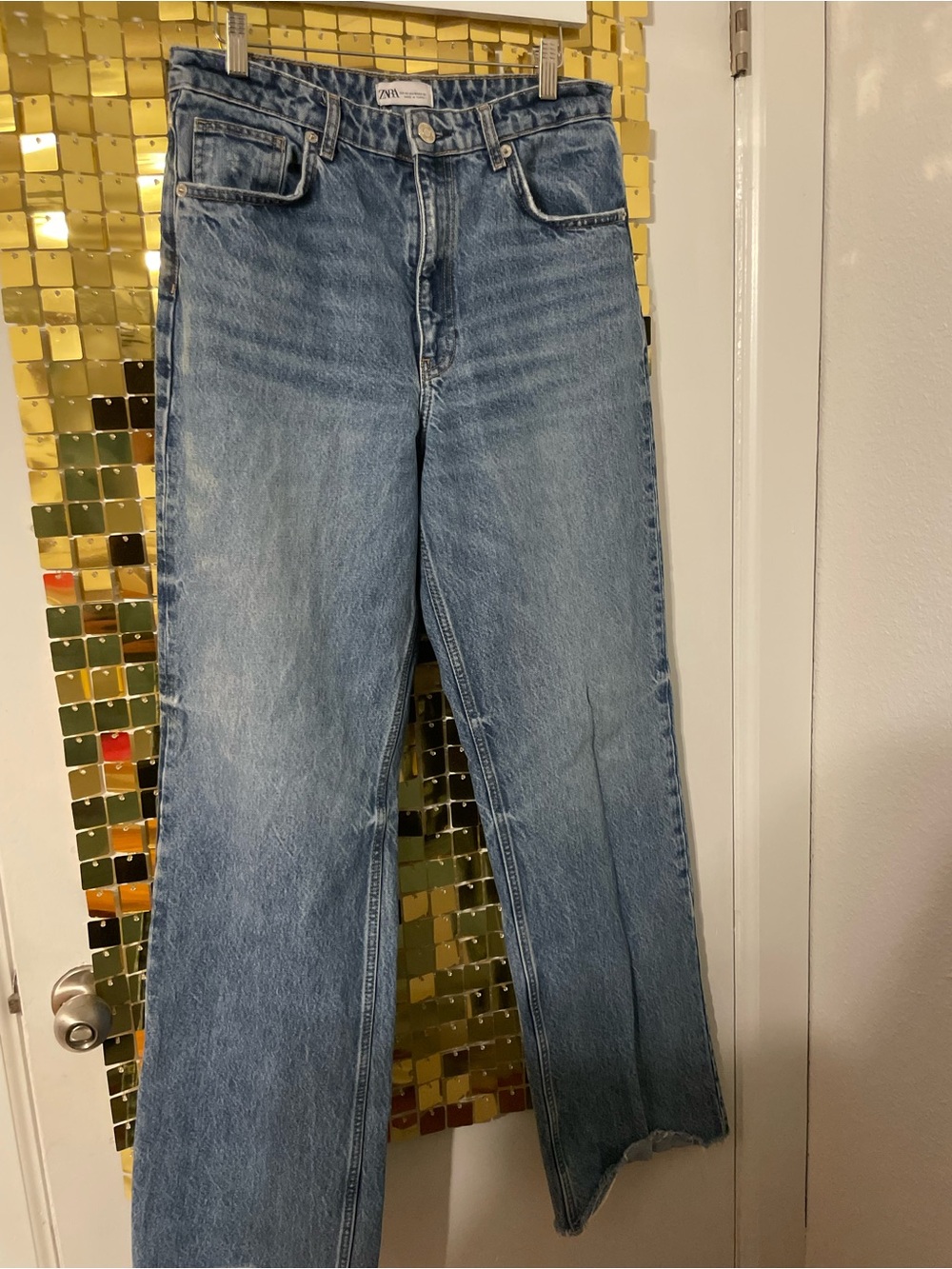 Zara High-Waist Wide-Leg Jeans in Blue Denim